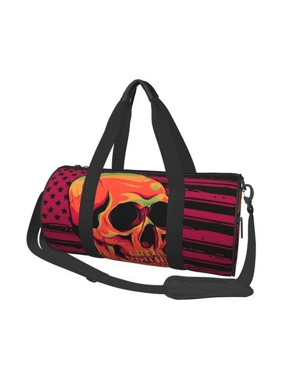 Skull And Flag Usa Print Travel Duffle Bag, Bag Carry On Tote Bags for Women, Travel Sport Gym Bag for Men, Hospital Bag for Labor and Delivery