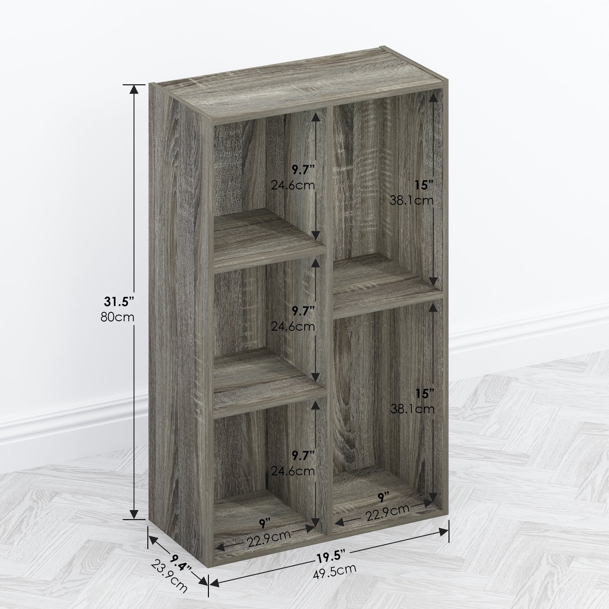 Furinno Tomi Organizer Bookcase, Bookshelf, 5-Cube, French Oak