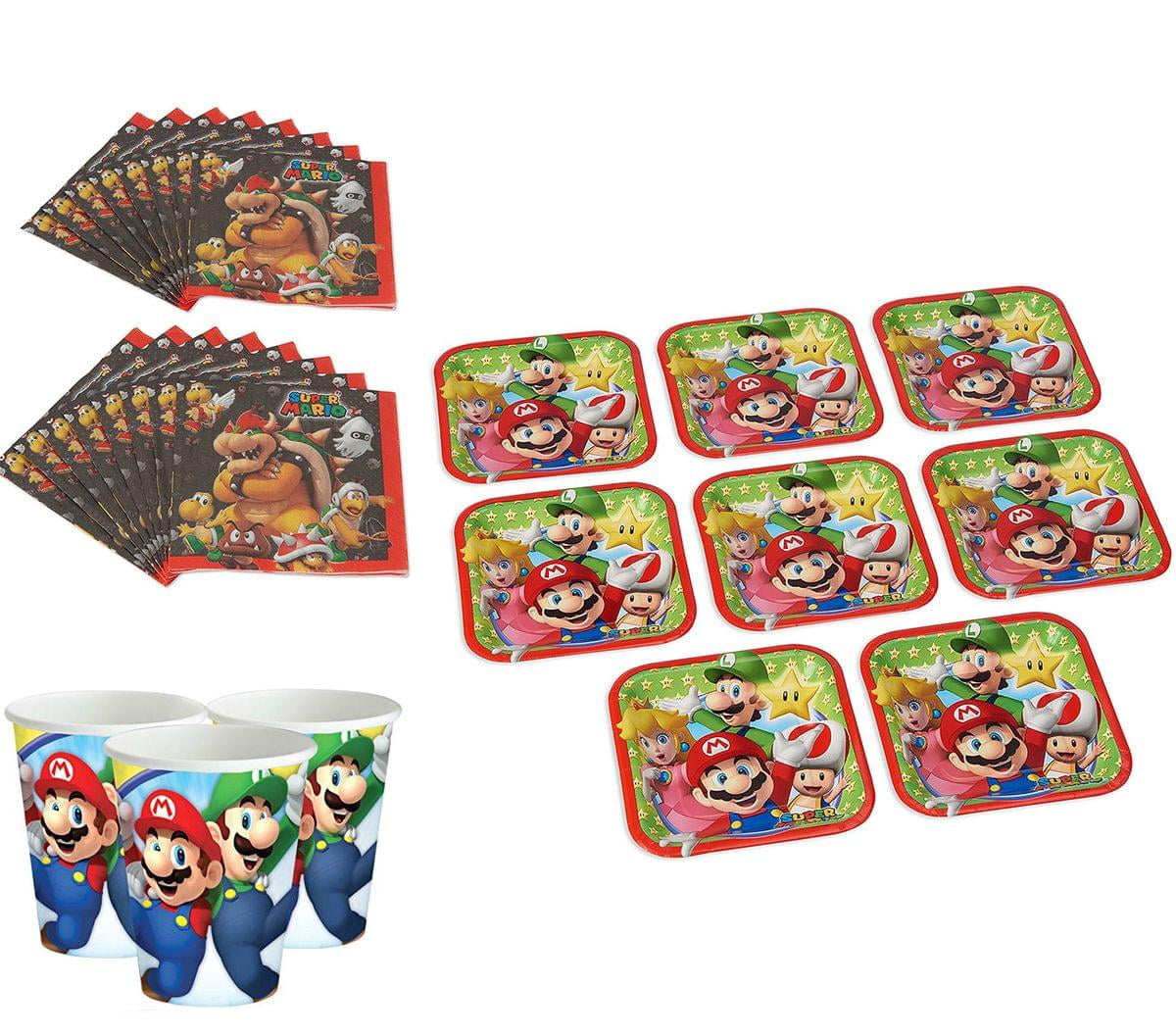 Bundle of Fun Super Mario Bros Cartoon Party Supply Kit Plates and Napkins