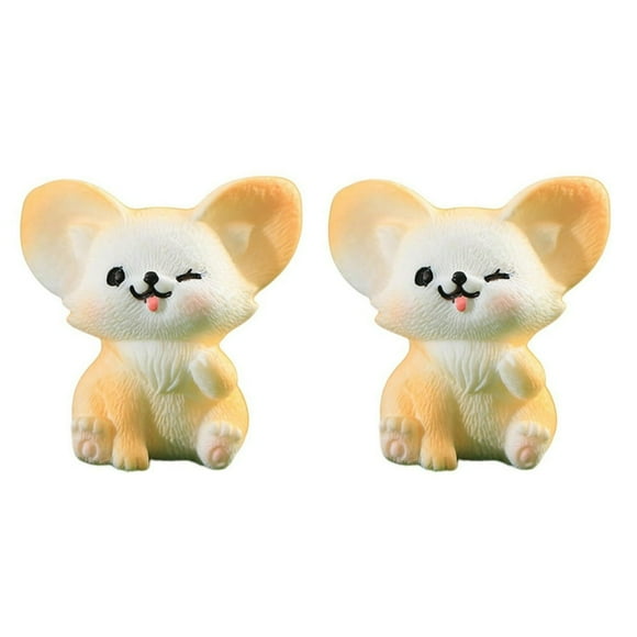 POINTERTECK 2Pcs Fennec Fox Ornament Adorable Handicraft Decorative Resin Cute Miniature Fennec Fox Figure Micro Landscape