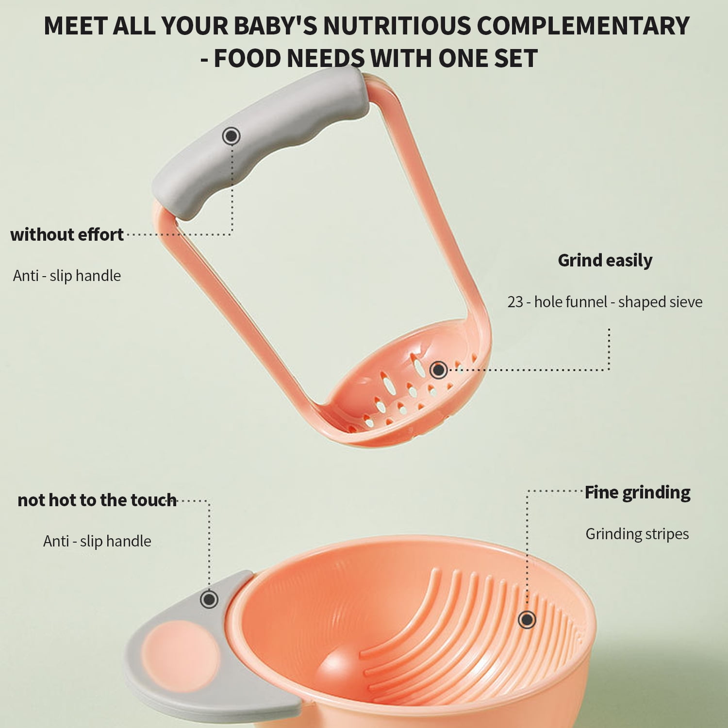 2 pcs Hand Masher for Baby Food Masher Bowl Potato Crusher Kitchen and Pestle Toddler Food Presser Homemade Food Bowls for Child  Food Citrus Juicer