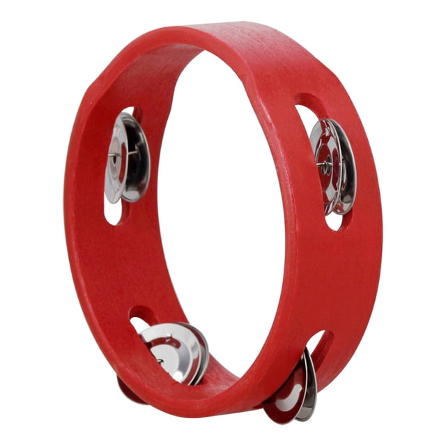 Campanilla 6 pulgadas de mano de madera pandereta de mano campana de percusión de juguete musical de una sola fila de metal jingles rojo para la fiesta de los niños juegos Tomshoo Campanilla
