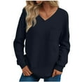 thumbnail image 2 of Women Long Sleeve Thermal Tops Fleece Cotton V Neck Pullover Sweater Basic Sweatshirt with Chest Pocket (S, Navy), 2 of 7