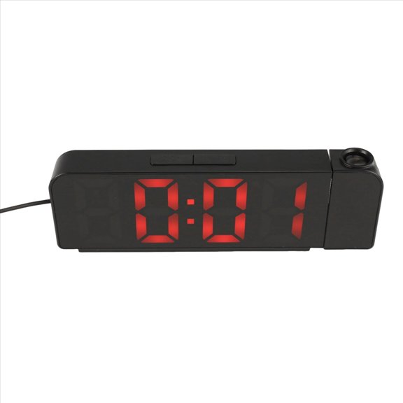 180° Rotation Projection Alarm Clock 12/24H LED Digital USB Charge Ceiling Projector (Red)