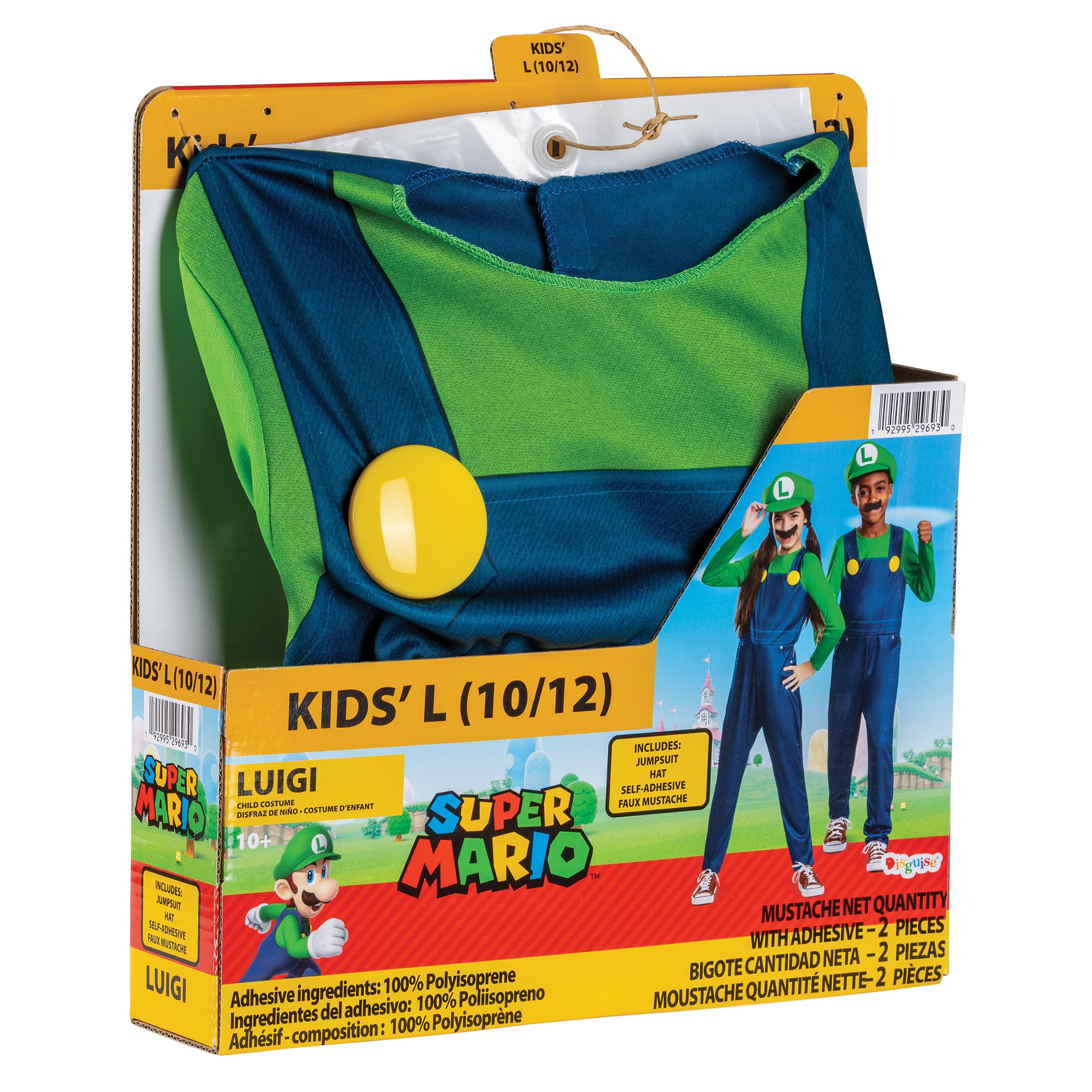 Nintendo Super Mario Bros. Luigi Halloween Costume for Children, Boys Size L (10/12), by Disguise