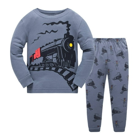 

Little Boys Pajamas for Toddler Clothes Set Train Truck Sleepwear Long Sleeve 100% Cotton 2 Piece Kids Pjs Size 7T/6012