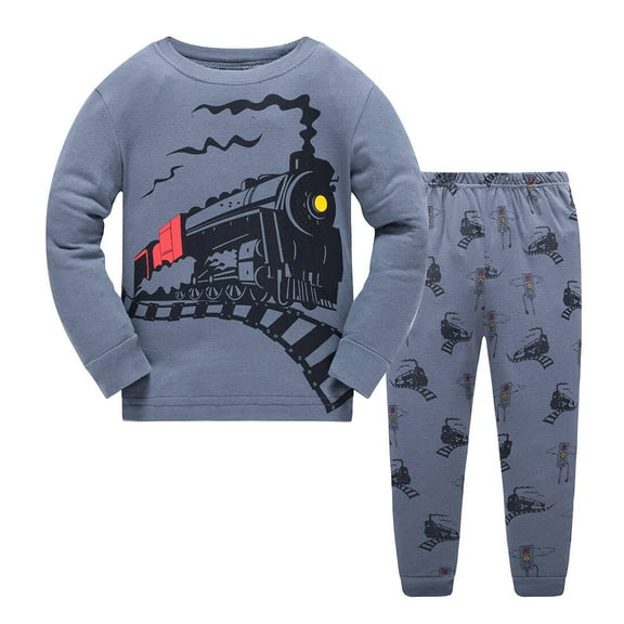 Little Boys Pajamas for Toddler Clothes Set Train Truck Sleepwear Long Sleeve 100% Cotton 2 Piece Kids Pjs Size 3T/6012