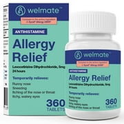 WELMATE Allergy and Sinus Non Drowsy Levocetirizine Dihydrochloride 5 mg Tablets, HSA Eligible FSA Eligible, 360 Count