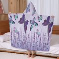 thumbnail image 5 of Purple Butterfly Flower Pattern Hooded Bath Towel，60"x35" for Ages 3 To 12 Kids, Quick Dry Lightweight Soft Microfiber Hood Beach Towel Cover Up for Kids, 5 of 7
