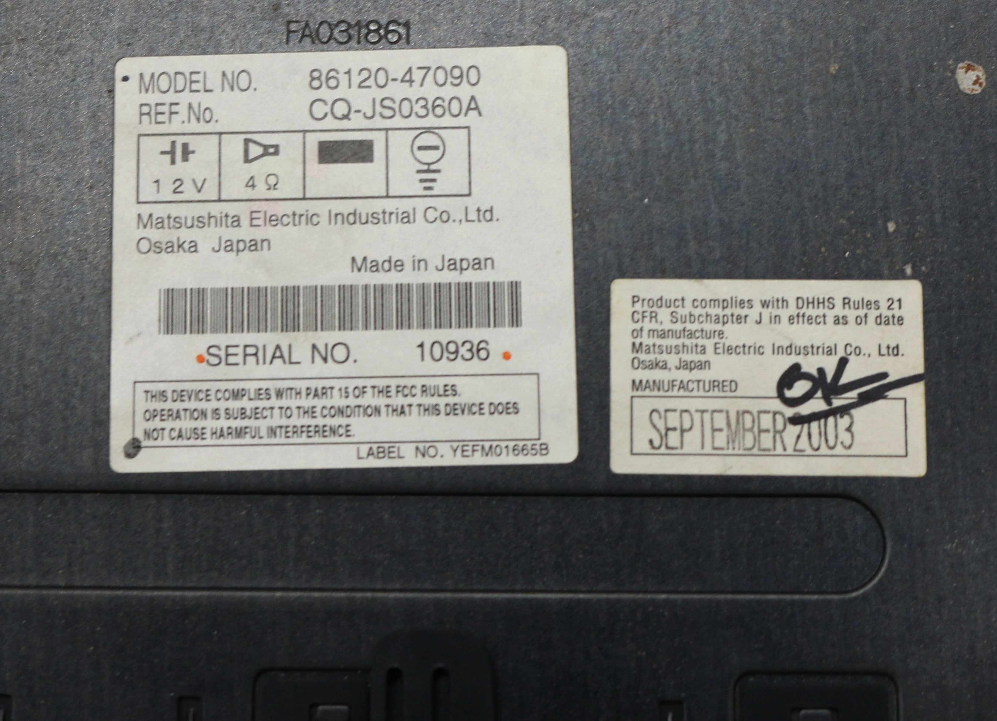 Restored 2004-2006 Toyota Prius Radio AM FM w CD 86120-47090 Face Code 51807 (Refurbished)