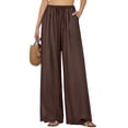thumbnail image 3 of Palazzo Pants for Women Dressy Drawstring Elastic Waist Casual Linen Pant Summer Beach Wide Leg Trousers with Pockets, 2XL, 3 of 7
