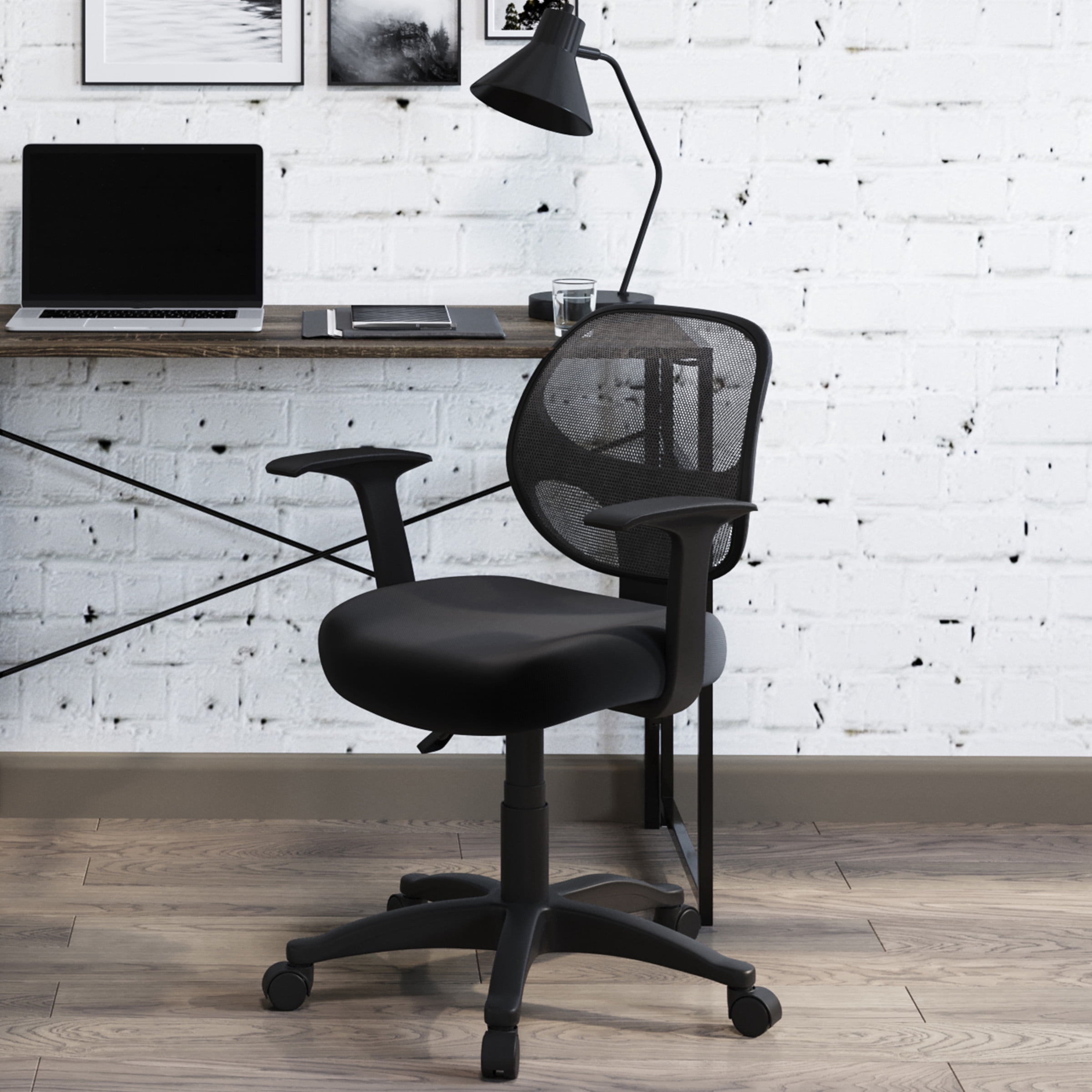 Lavish Home Office Chair Adjustable Height with Wheels and Arms, Black