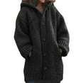 thumbnail image 2 of Button Down Hooded Knitted Cardigan Outerwear Solid Color Long Sleeve for Winter(Khaki 4XL), 2 of 2
