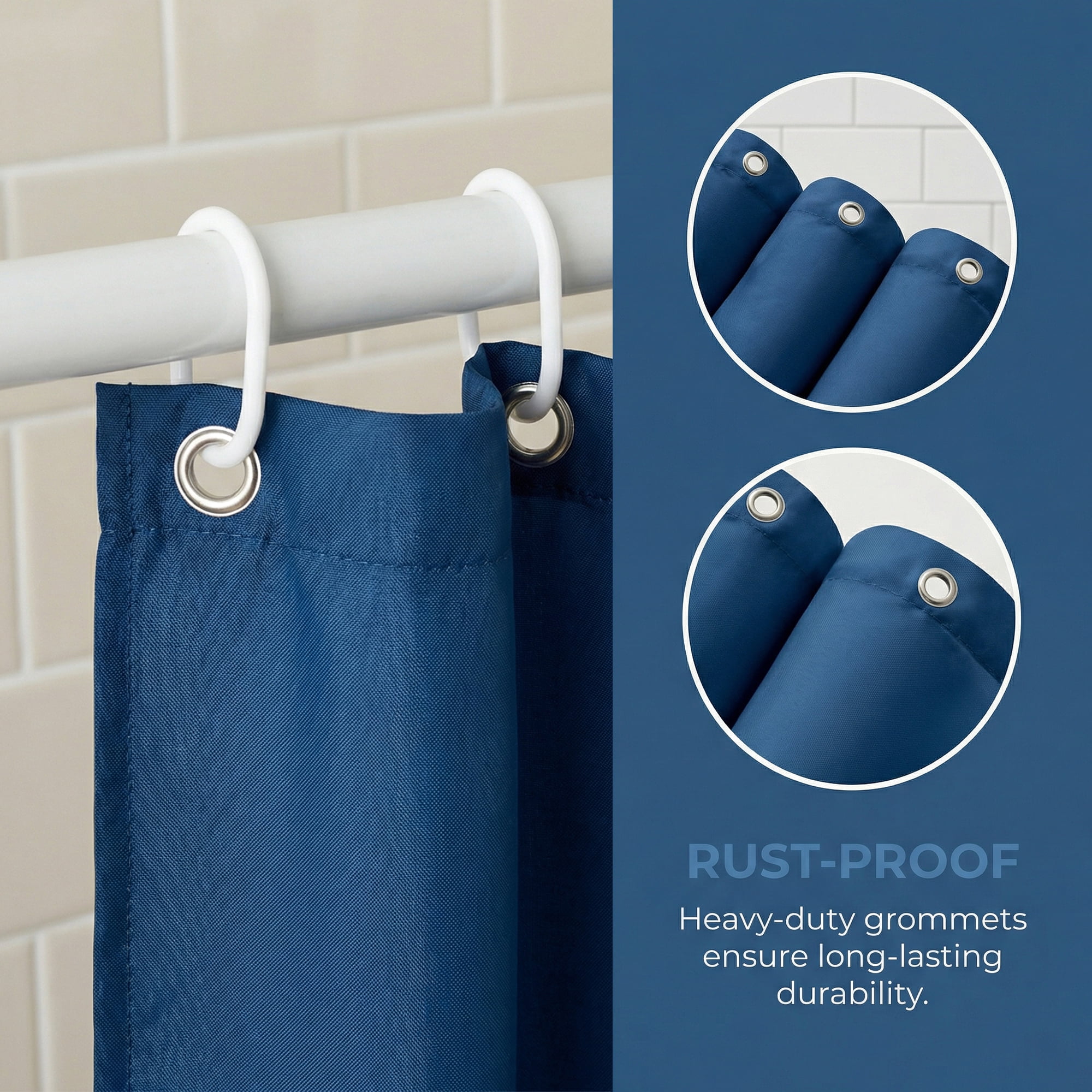 Unique Bargains Solid Polyester Shower Curtain Sets with 12 Hooks Dark Blue 71"W x 71"L