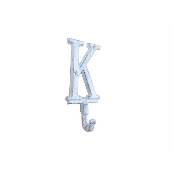 Whitewashed Cast Iron Letter K Alphabet Wall Hook 6"