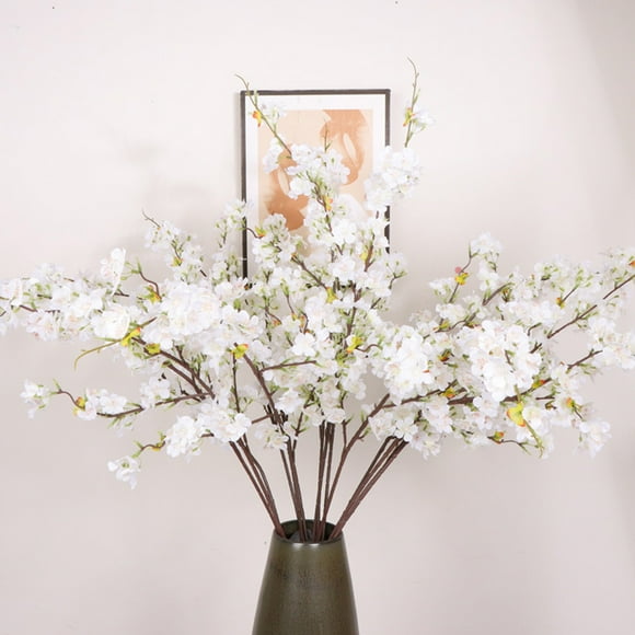 Cadeaux YYV Simulation Multi Fourche Sakuras Artificielles Décoratives en Soie Sakuras Salon Fête Fausses Fleurs Ornements Blancs