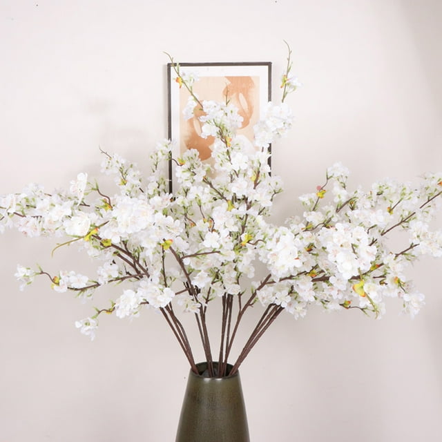 Rama de Cerezo Artificial Flores de Seda Sintética | Sakura Decorativa Realista Multi-Tallos | Arreglo Flexible para la Decoración de Eventos de Boda en Casa | 1 Rama 42 pulgadas