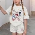 thumbnail image 5 of SGFCWSX Girls 2 Piece Outfits Kids 4th of July Oversized Summer Casual Short Sleeve T Shirt Graphic Print Elastic Waist Shorts Daily Wear White Size 9-10 Years, 5 of 7