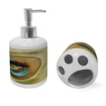 thumbnail image 2 of Ambesonne Colorful Soap Dispenser & Toothbrush Holder Set, Peacock Feather Eye, 2 Pcs, Green Brown Turquoise, 2 of 6