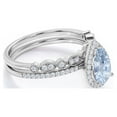 thumbnail image 3 of JeenMata Art Deco 1.25 Carat Pear Cut Created Aquamarine and Moissanite Wedding Ring Set in 18k White Gold over Silver, 3 of 6
