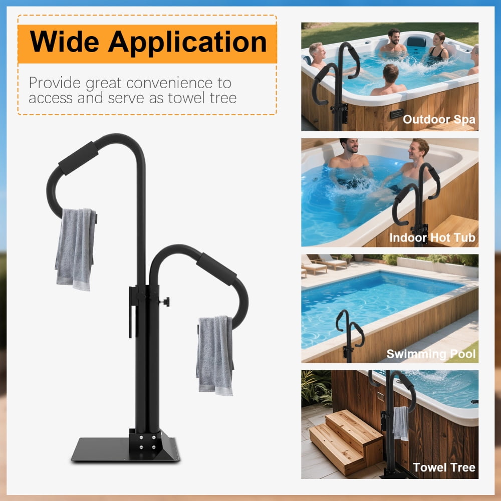 360° Hot Tub Handrail Spa Side Hand Rail, Two-Way Adjustable Height W/ Slide-Under Mount Base for Indoor Outdoor Bathtub Pool