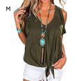 thumbnail image 2 of Guardurnaity Camiseta de mujer con cuello en V y hombros descubiertos, blusa informal de manga corta, negro, 3XL Prendas para la parte del cuerpo ejercito verde M Guardurnaity AP002687-32, 2 of 5