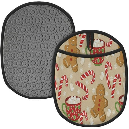 

PRIYAL Christmas Gingerbread Candy Pot Holders Sets of 2 Silicone Potholders Kitchen Decor Heat Resistant Oven Hot Pads with Pockets Non Slip Grip Large Potholders for Kitchen Baking Oven End Dishes