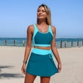 thumbnail image 7 of Erwazi Women's 2 Piece Tankini Set Modest Color Block High Waist Swim Skirt with Pocket, 7 of 7