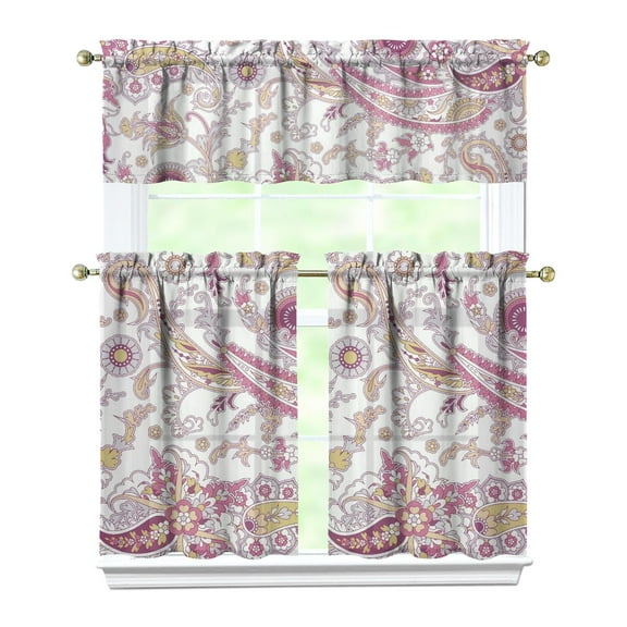 3 PCS Boho Chic Kitchen Curtains - Colorful Decorative Mandala Floral Design, Farmhouse Tier Curtains with Rod Pocket (54x18   27.5x36x2), Easy Care Window Treatments