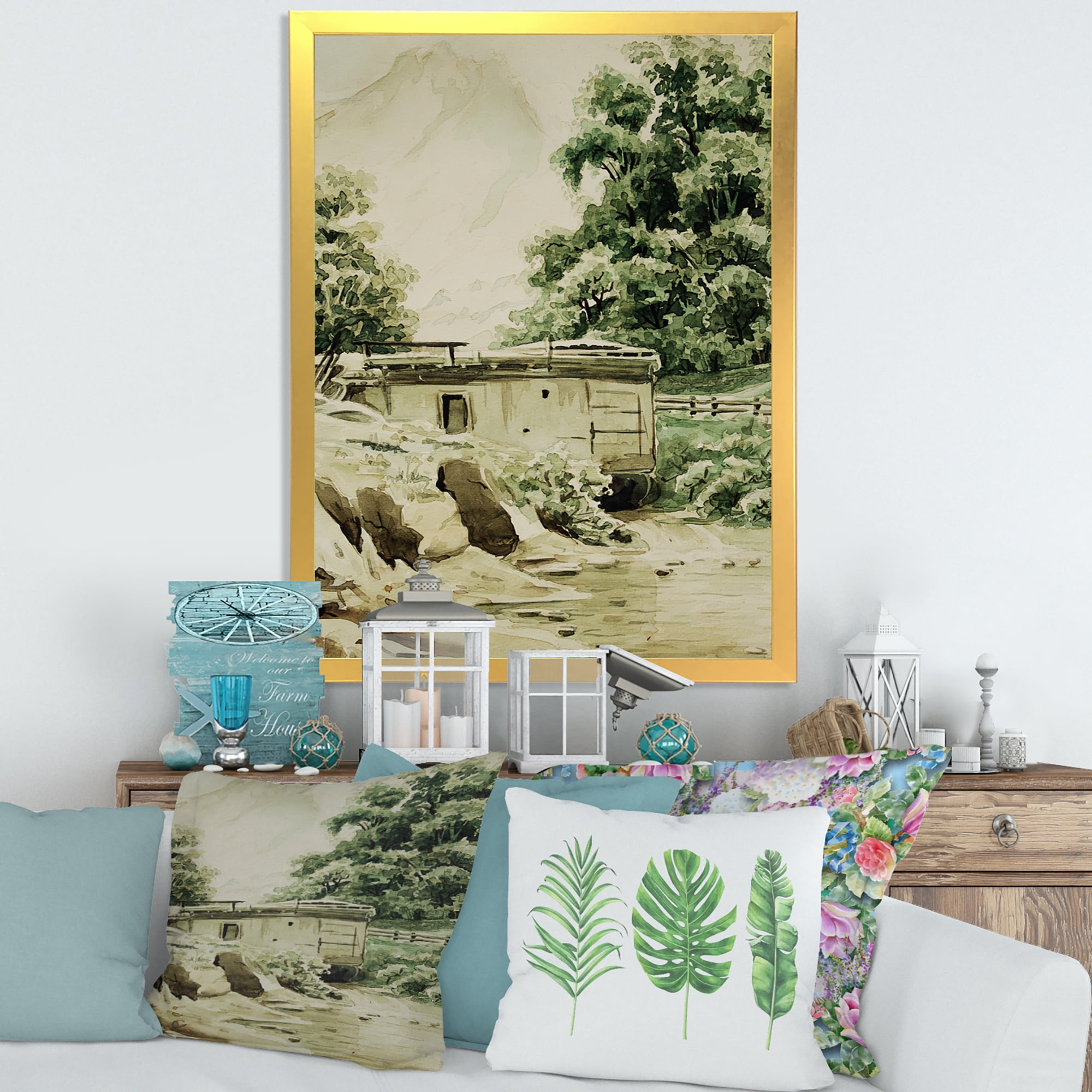 Designart 'Cabin In The Green Mountains' Cabin & Lodge Framed Art Print
