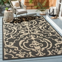 Safavieh Courtyard Dara Damask Indoor/Outdoor Area Rug, Black/Sand, 7'10" x 7'10" Square