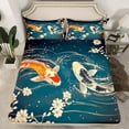 thumbnail image 2 of Feelyou Couple Gold Fish Full Size Sheets, Japanese Blossoms Floral Bed Sheets, Teen Child Adult Sheet Sets, Lightweight Room Decor, 4-Piece, 2 of 7