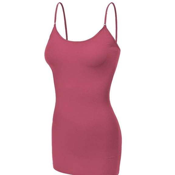 Essential Basic Women's Basic Casual Long Camisole Adjustable Strap Cami Layering Top, 2xl, Dusty Rose