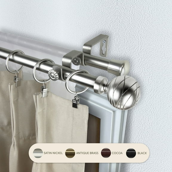 Domovina Phoebe 13/16" Double Curtain Rod-Color:Satin Nickel,Size:28-48"