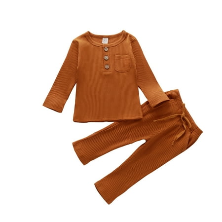 

Honeeladyy Winter Newborn Infant Baby Boys Girls Long Sleeve Solid Article Pits Tops+Pants Set Brown Clearance under 10$