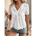 thumbnail image 2 of Women'S Summer Eyelet Tops 2025 Dressy Casual V Neck Flutter Sleeve Hollow Out Lace Embroidered Blouses Shirts White XXL, 2 of 7