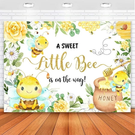Image of A Sweet Little Bee is on The Way Backdrop Honeycomb Bee Baby Background Yellow Flower Sweet as Can Bee