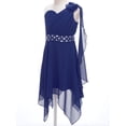 thumbnail image 5 of Yartina Flower Girl Dress Kids One Shoulder Chiffon Party Wedding Dresses Navy Blue 10, 5 of 7
