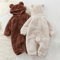 thumbnail image 5 of Generic Baby Girls Boys Cute Solid Long Sleeves Cartoon Bear Ears Footed Hooded Zipper Romper Warm Footie Jumpsuit Sleeper Pajamas Outfits(6-9 Months,Beige), 5 of 7