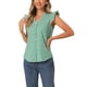 thumbnail image 4 of Blusa de mujer con volantes de cuadros Gingham Inspire Chic, cuello en V, manga corta, color verde claro, 4 of 6