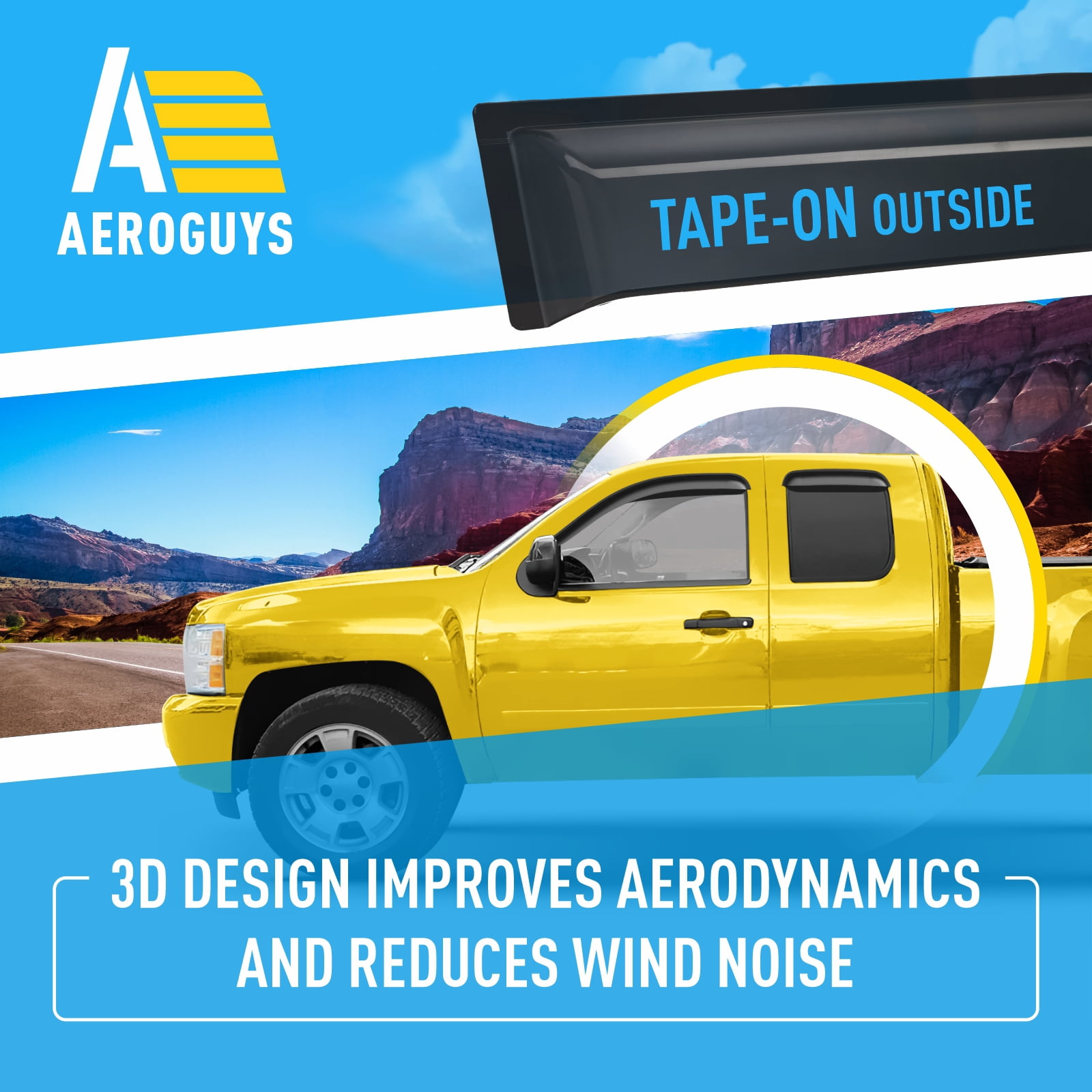AEROGUYS Tape-On Window Deflectors Extra Durable Window Visors Rain Guards Fit for Chevrolet (Chevy) Silverado 1500 2007-2013 Extended Cab, Sun Visors, Wind Vent Visors, Truck Accessories-4pcs AG0014