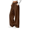 thumbnail image 2 of Wide Leg Sweatpants Women Fall Winter Mid Weight Solid Color Elastic High Waist Straight Leg Casual Pants with Pockets, 2 of 8