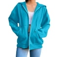 thumbnail image 2 of Qwertyu Womens Hoodies Full Zip Up Jackets with Pockets for Women Cotton Plain Hoodie Outwear Drawstring Hooded Sweatshirt Coat Sky Blue L, 2 of 5