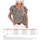 thumbnail image 5 of Blusa floral de manga corta con cuello en V y estampado de flores para mujer Camisa holgada informal elegante para mujer para verano Negro XL, 5 of 5