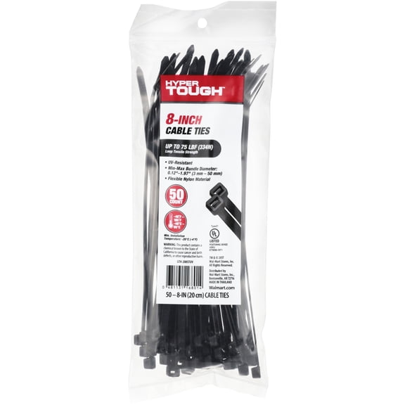 Hyper Tough Cable Ties, 8 in, 50 pcs