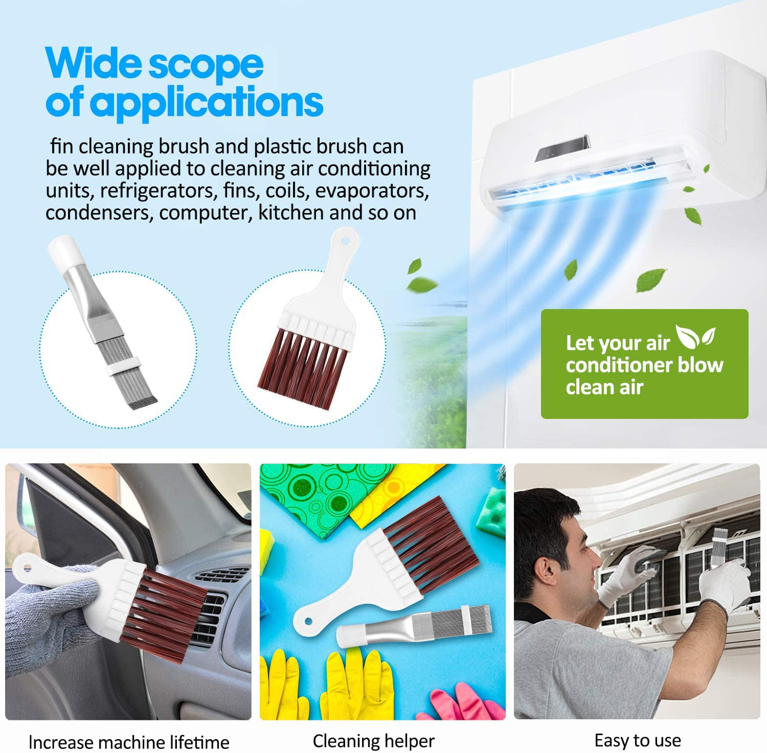 4 Packs Air Conditioner Condenser Cleaning Brush Refrigerator Coil Brush  HVAC Coil Cleaner Brush Small Plastic Whisk Brush (Blue)