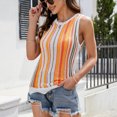 thumbnail image 3 of Suéter de punto para mujer, chaleco, bloque de Color a rayas, dobladillo ondulado, cuello redondo, sin mangas, jersey de punto, camiseta sin mangas para el hogar, oficina diaria, 3 of 7