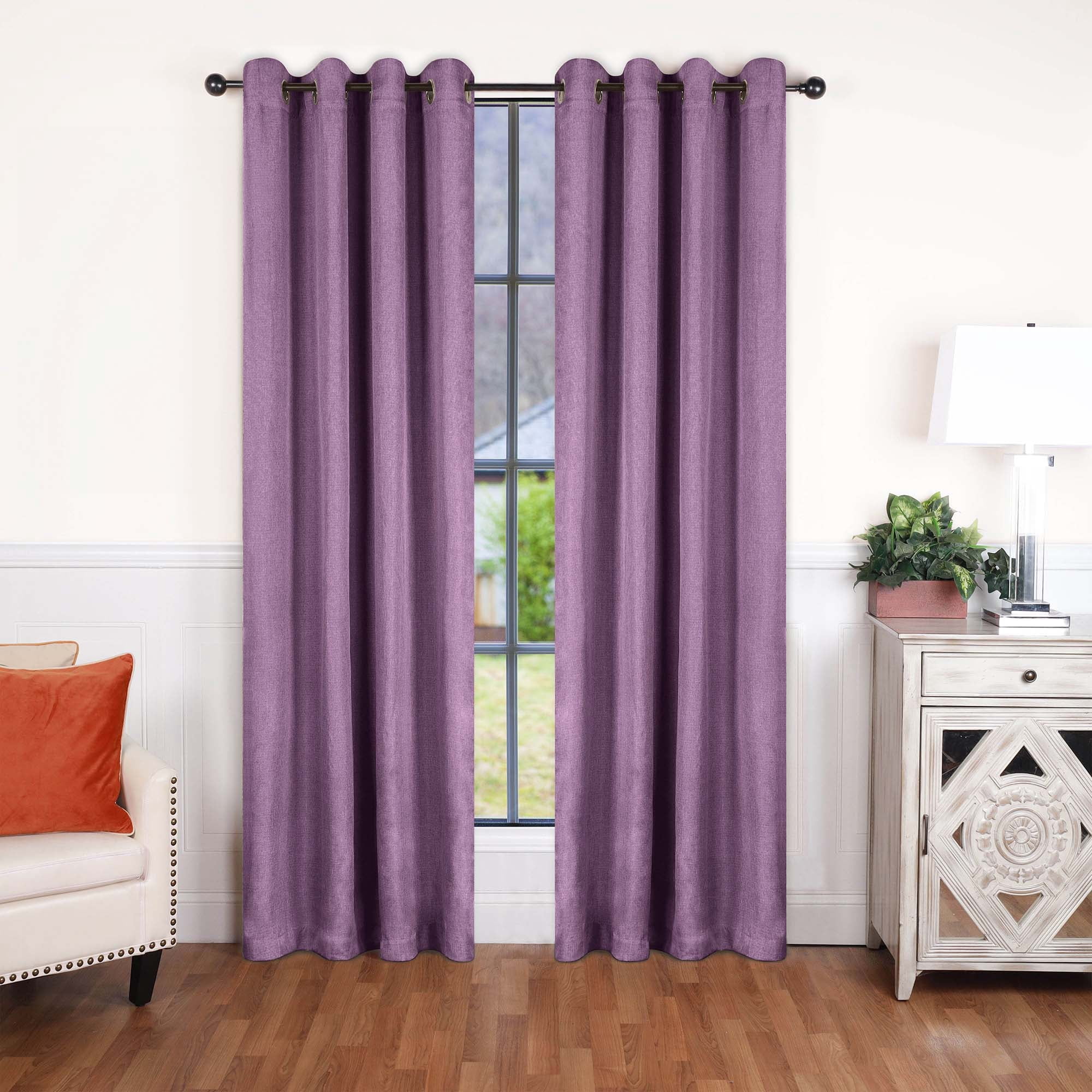 Superior Linen Blackout Curtains Set of 2, Grommet Header Curtain Panel Pair, Wisteria, 52"W x 96"L