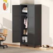 SOLAURA 71 Tall Metal Armoire Wardrobe Cabinet with 2 Doors, Wardrobe Closet with Hanging Rod and Adjustable Shelves, Freestanding Closet for Home Living/Laundry Room/Department (Black)