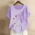 thumbnail image 2 of Birdeem Blouses pour Femmes Mode Imprimée Confortable Ample Manches Courtes Blouse Boutonnée Col Rond Décontracté, 2 of 12